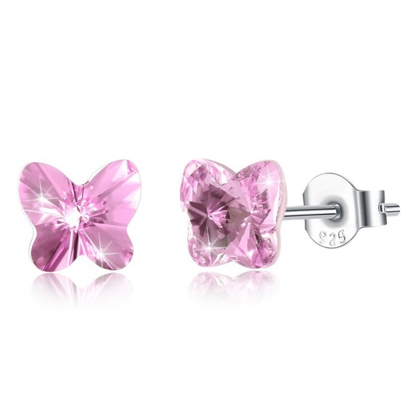 Jewelry - Pink Butterfly Silver Earrings